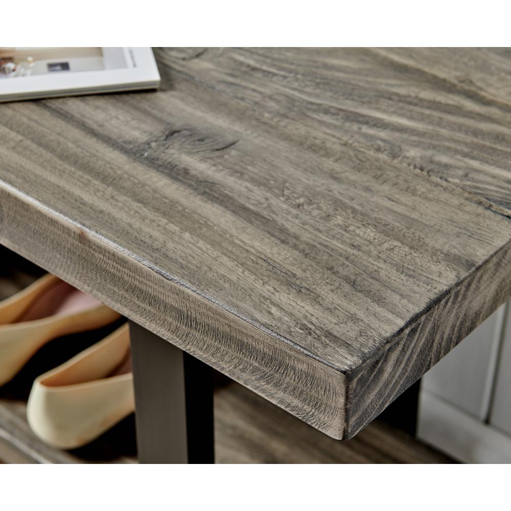Pomona Metal and Reclaimed Wood Bench, Slate Gray. Picture 13