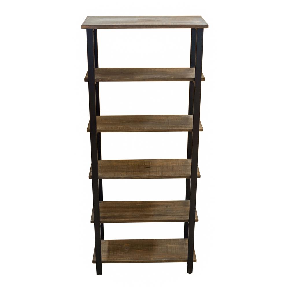 Pomona 70"H 5-Shelf Metal and Solid Wood Bookcase. Picture 9