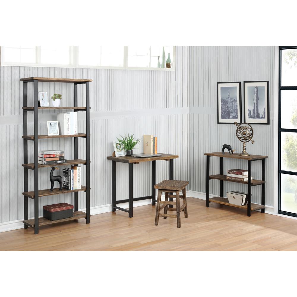 Pomona 70"H 5-Shelf Metal and Solid Wood Bookcase. Picture 14