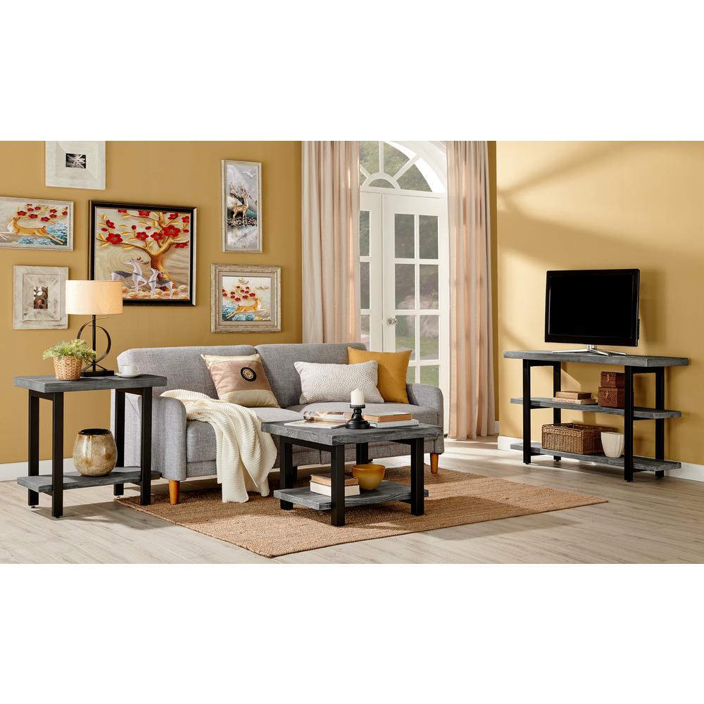 Pomona 27" Metal and Reclaimed Wood Square Coffee Table, Slate Gray. Picture 11