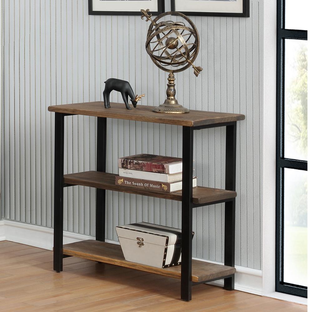 Pomona 31"H 2-Shelf Metal and Solid Wood Under-Window Bookcase. Picture 11