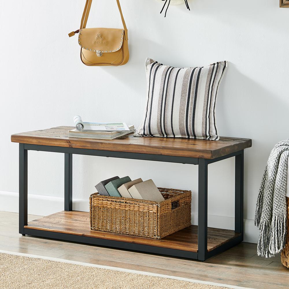 Claremont 40" Rustic Wood Bench with Low Shelf. Picture 10