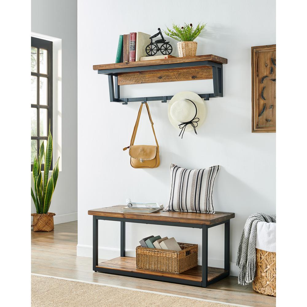 Claremont 40" Rustic Wood Bench with Low Shelf. Picture 15