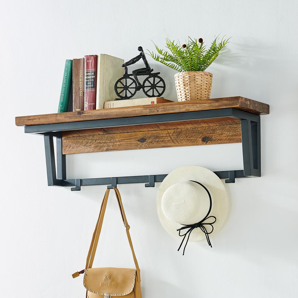 Claremont 40"L Rustic Wood Coat Hook with Shelf. Picture 11