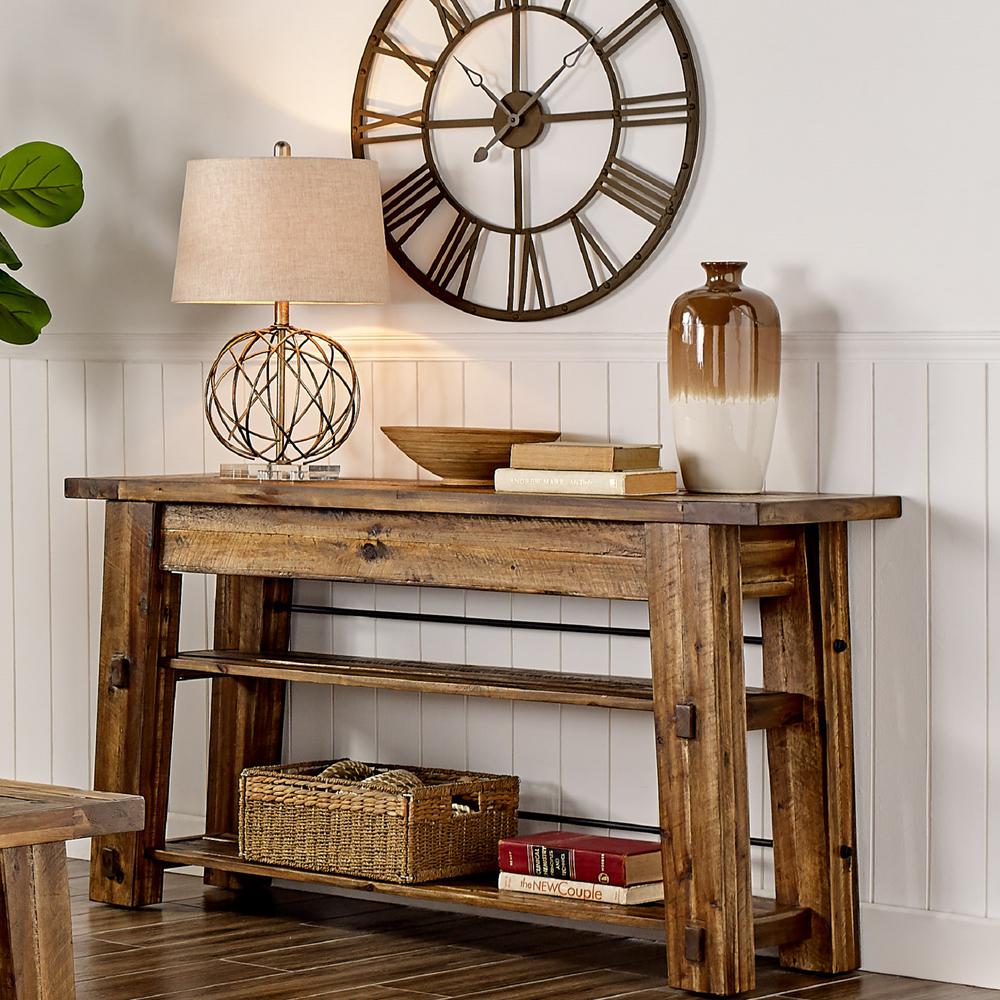 Durango 54"L Industrial Wood Console/Media Table with Two Shelves. Picture 12