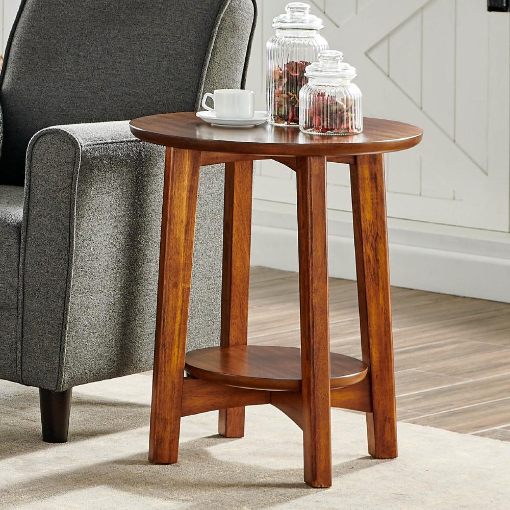 Monterey 20" Round Mid-Century Modern Wood End Table, Warm Chestnut. Picture 32