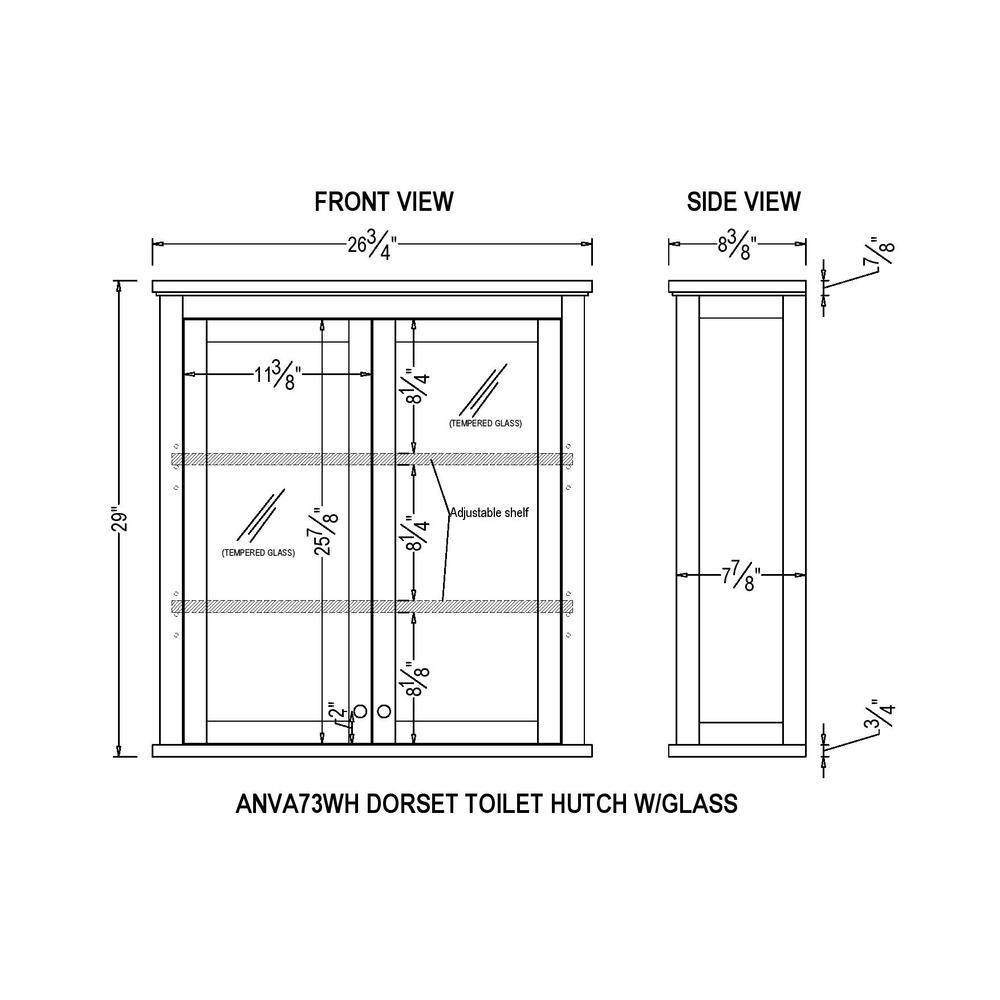 Dorset 27"W x 29"H Wall Mounted Bath Storage Cabinet with Glass Cabinet Doors. Picture 16