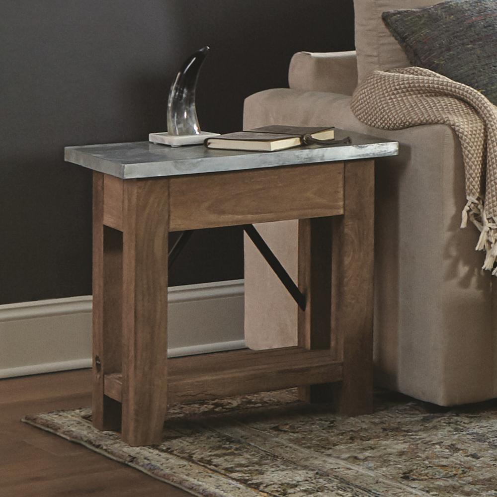 Millwork 22" Wood and Zinc Metal End Table with Shelf. Picture 12