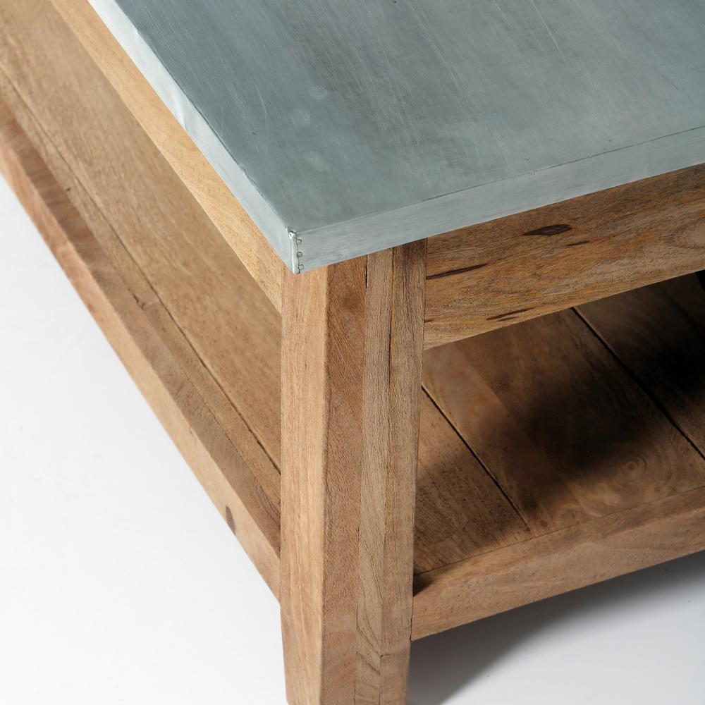 Millwork 48" Wood and Zinc Metal Coffee Table with Shelf. Picture 11