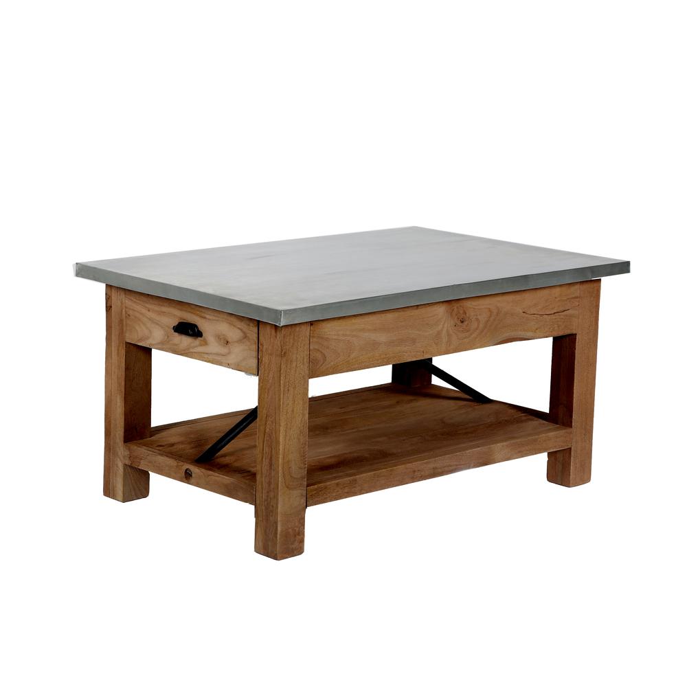 Millwork 36" Wood and Zinc Metal Coffee Table with Shelf. Picture 8