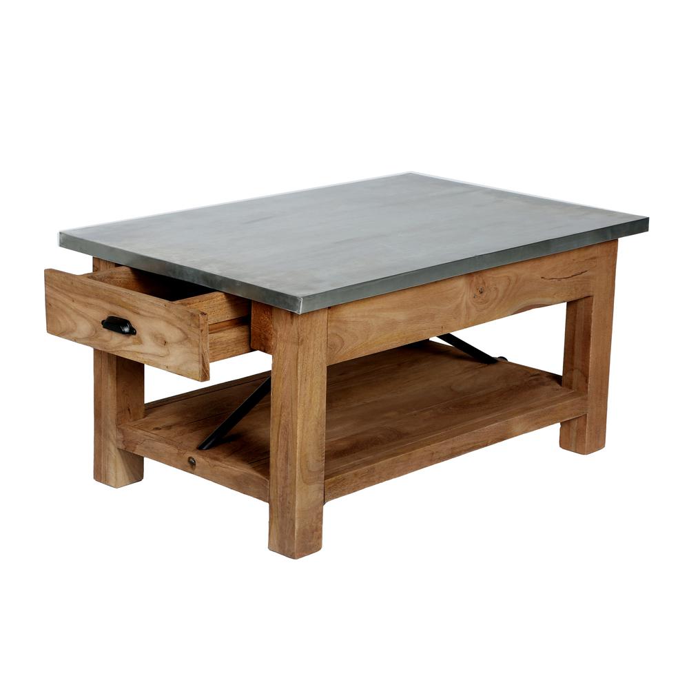 Millwork 36" Wood and Zinc Metal Coffee Table with Shelf. Picture 10