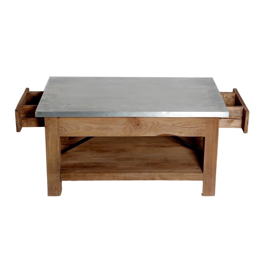 Millwork 36" Wood and Zinc Metal Coffee Table with Shelf. Picture 11