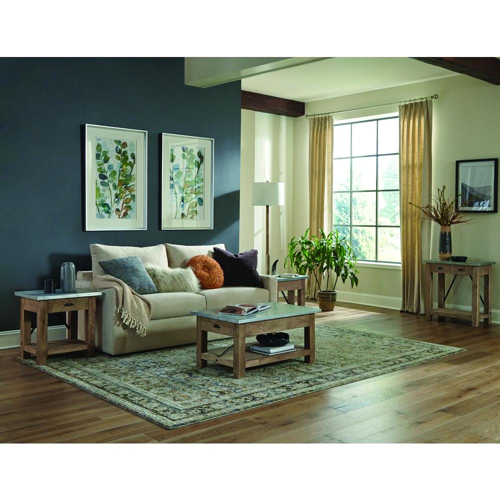 Millwork 36" Wood and Zinc Metal Coffee Table with Shelf. Picture 14