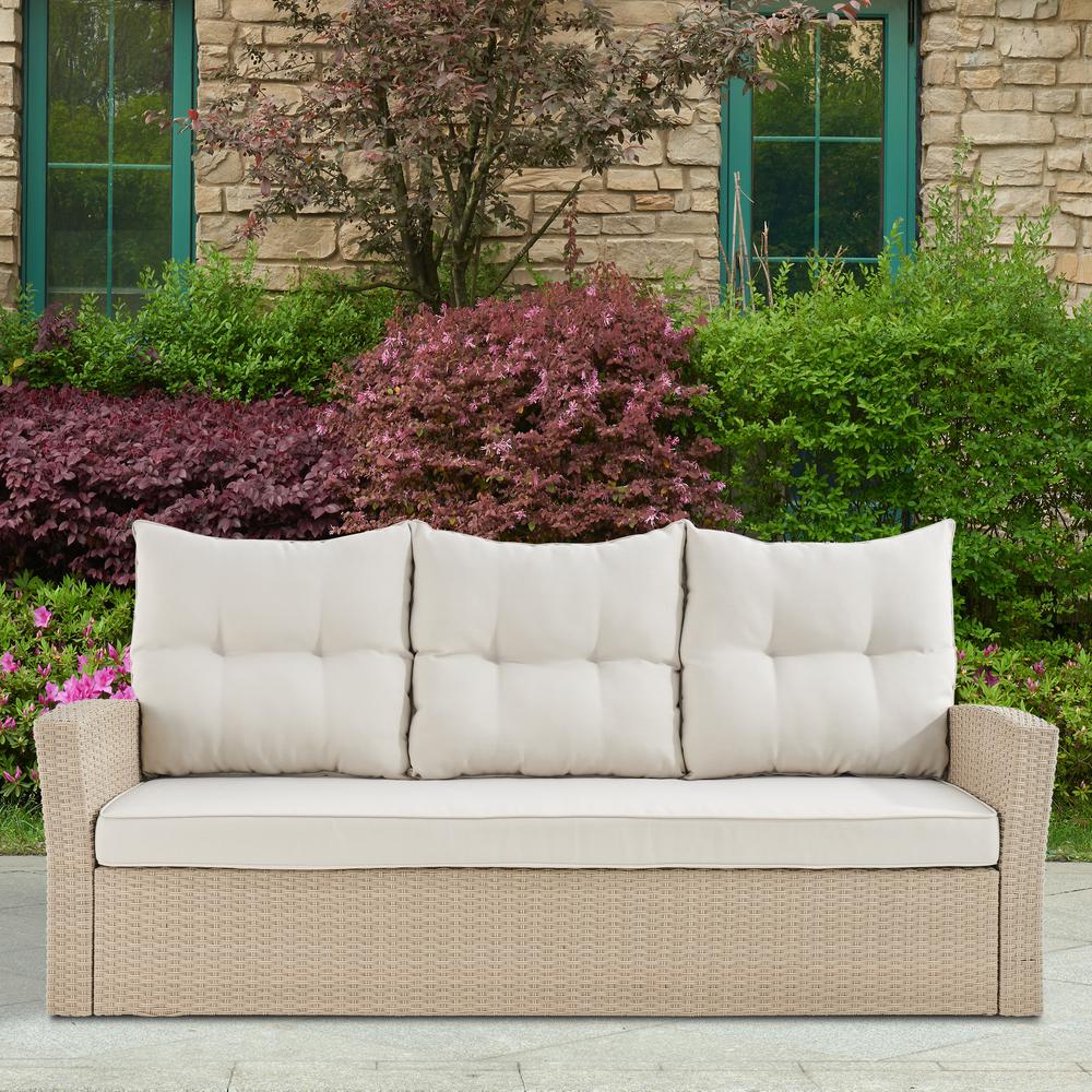 Canaan All-Weather Wicker 70"L Outdoor Sofa with Cushions. Picture 15