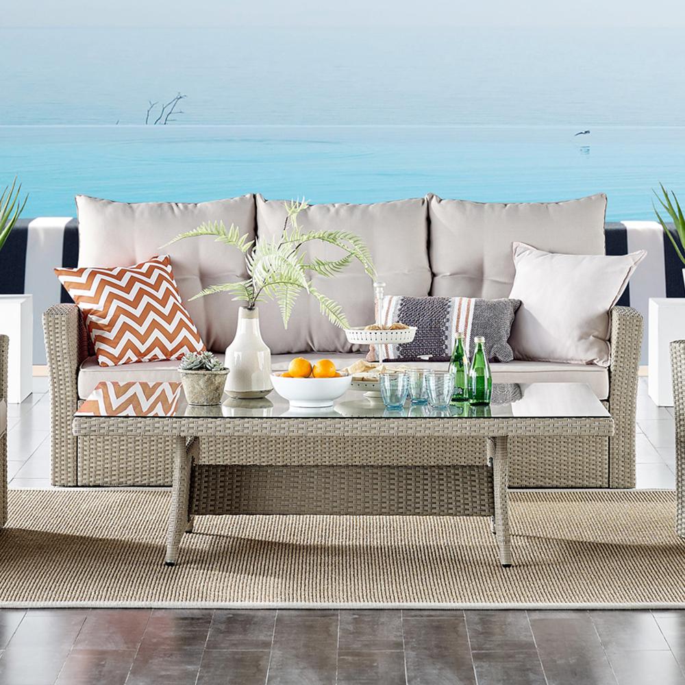 Canaan All-Weather Wicker 70"L Outdoor Sofa with Cushions. Picture 20