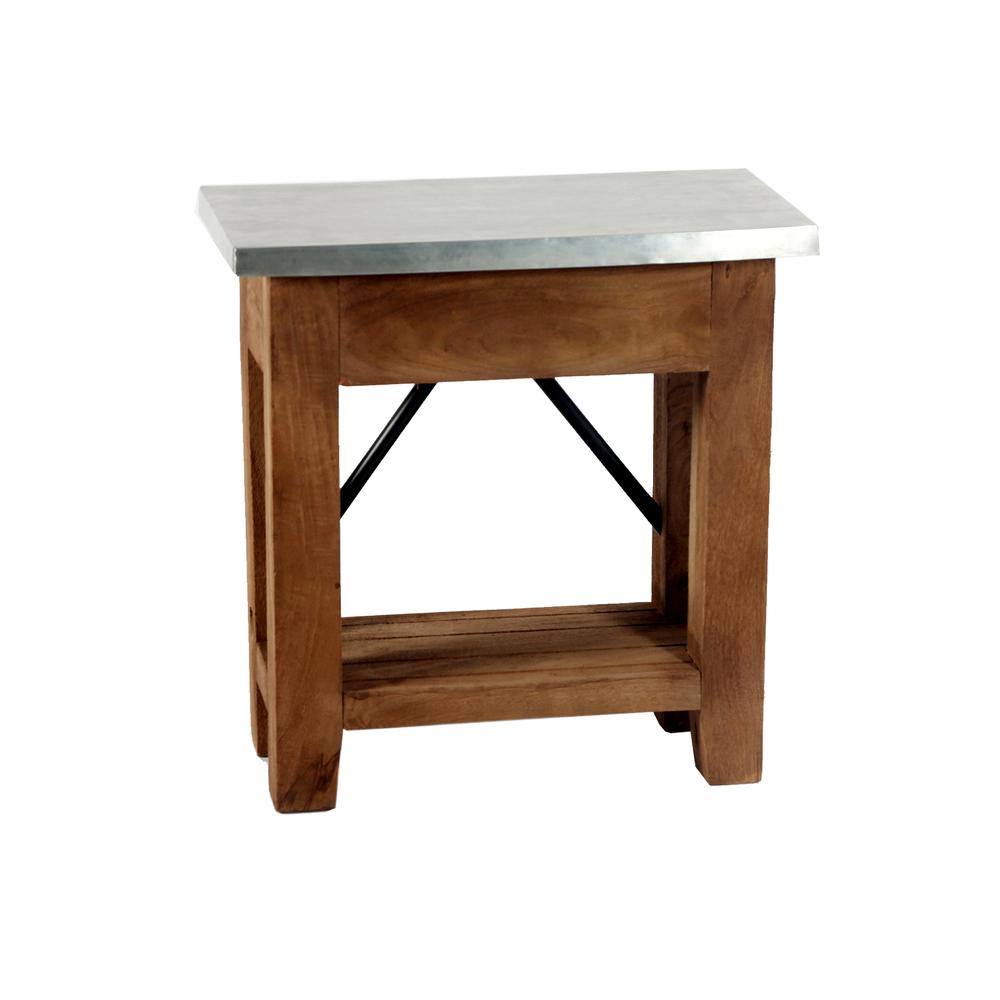 Millwork 22" Wood and Zinc Metal End Table with Shelf. Picture 11