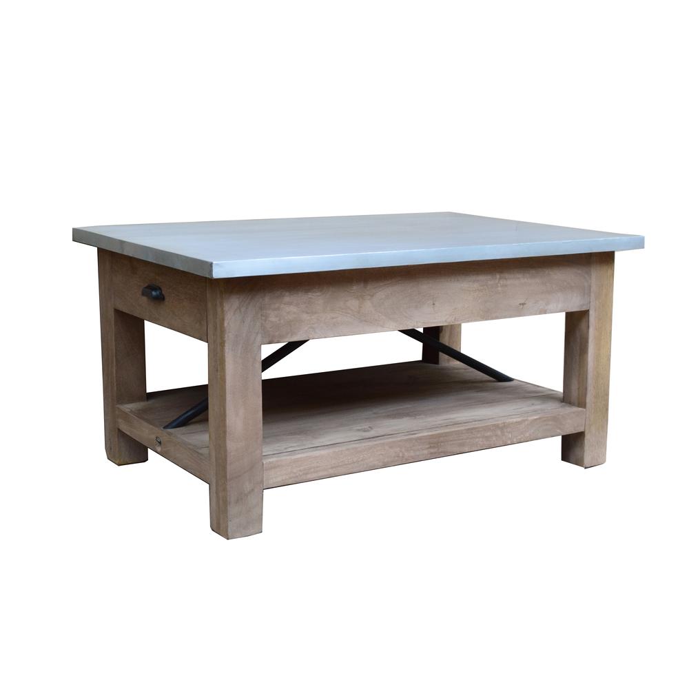 Millwork 36" Wood and Zinc Metal Coffee Table with Shelf. Picture 15