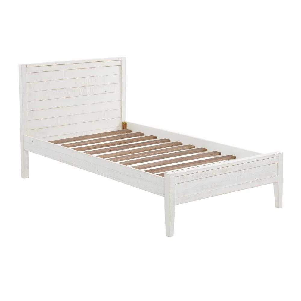 Windsor Panel Wood Twin Bed, Driftwood White. Picture 1