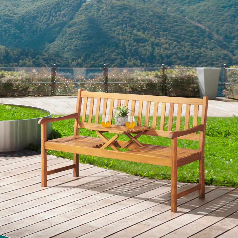 Bristol Two Seat Bench with Pop Up Table. Picture 1