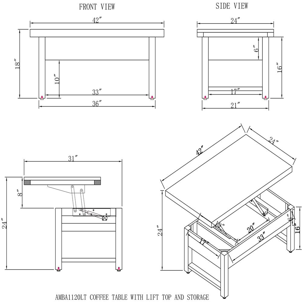 Pomona 42"L Coffee Table with Lift Top and Storage. Picture 10