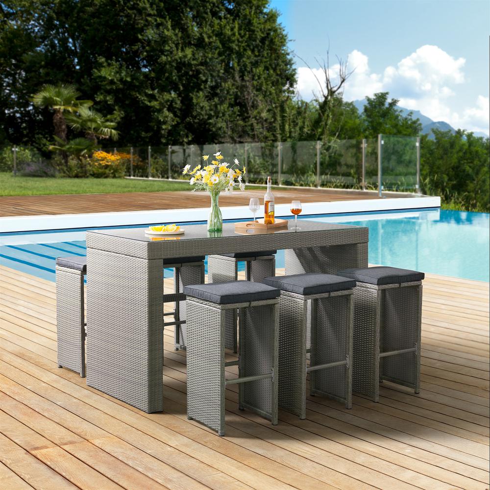 Asti All-Weather Wicker Outdoor 40"H Tall Pub Table with Glass Top. Picture 5