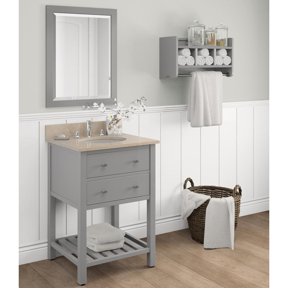 25" Bath Storage Shelf with Towel Rod, Gray. Picture 3
