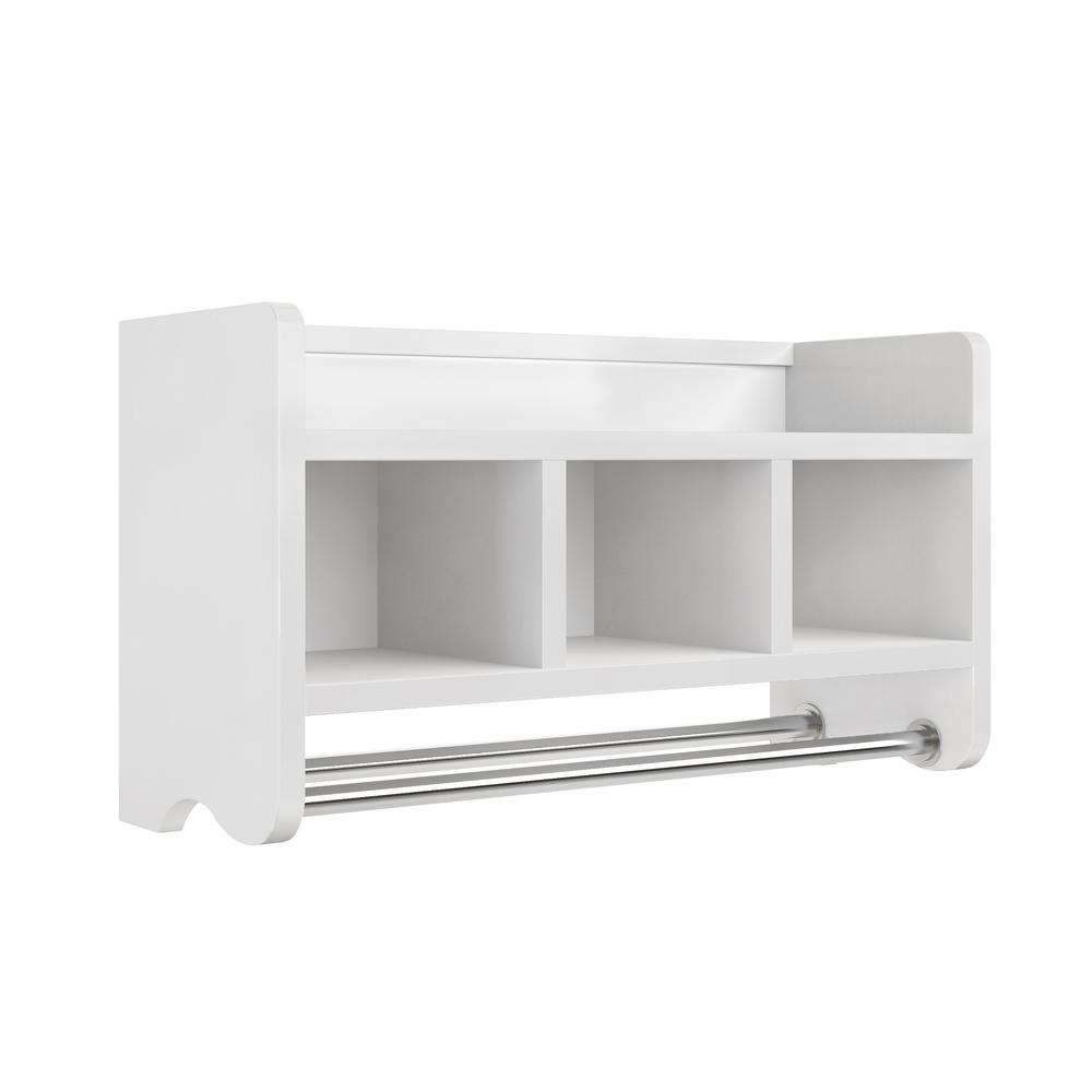 25" Bath Storage Shelf with Towel Rod, White. Picture 1