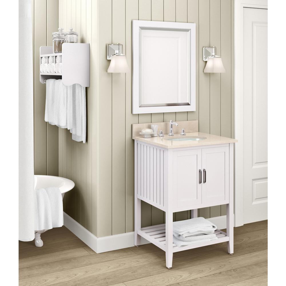 25" Bath Storage Shelf with Towel Rod, White. Picture 3