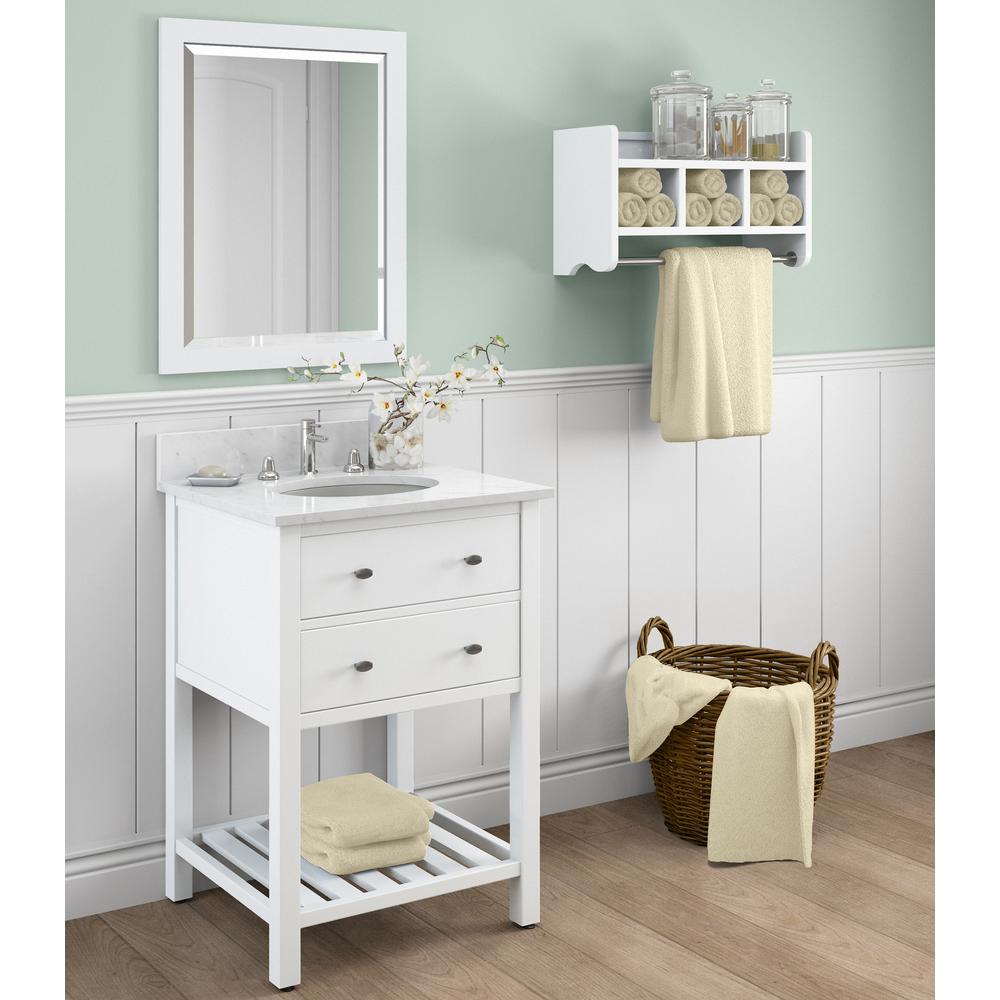 25" Bath Storage Shelf with Towel Rod, White. Picture 4