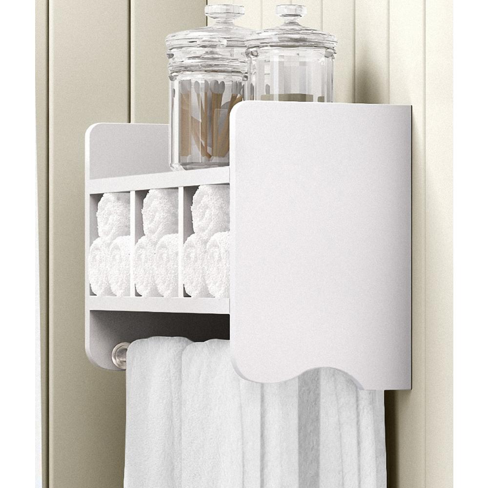 25" Bath Storage Shelf with Towel Rod, White. Picture 5
