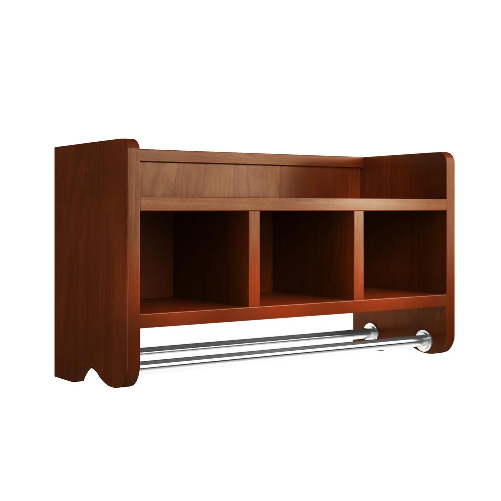 25" Bath Storage Shelf with Towel Rod, Chestnut. Picture 1