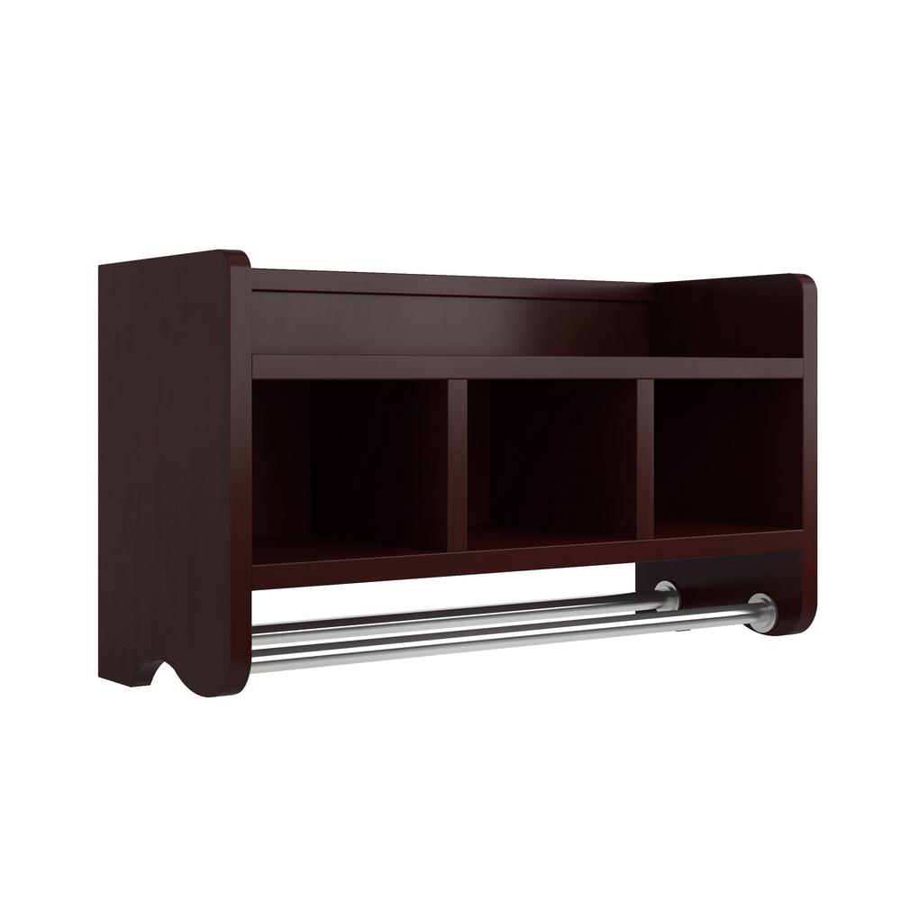 25" Bath Storage Shelf with Towel Rod, Espresso. Picture 1