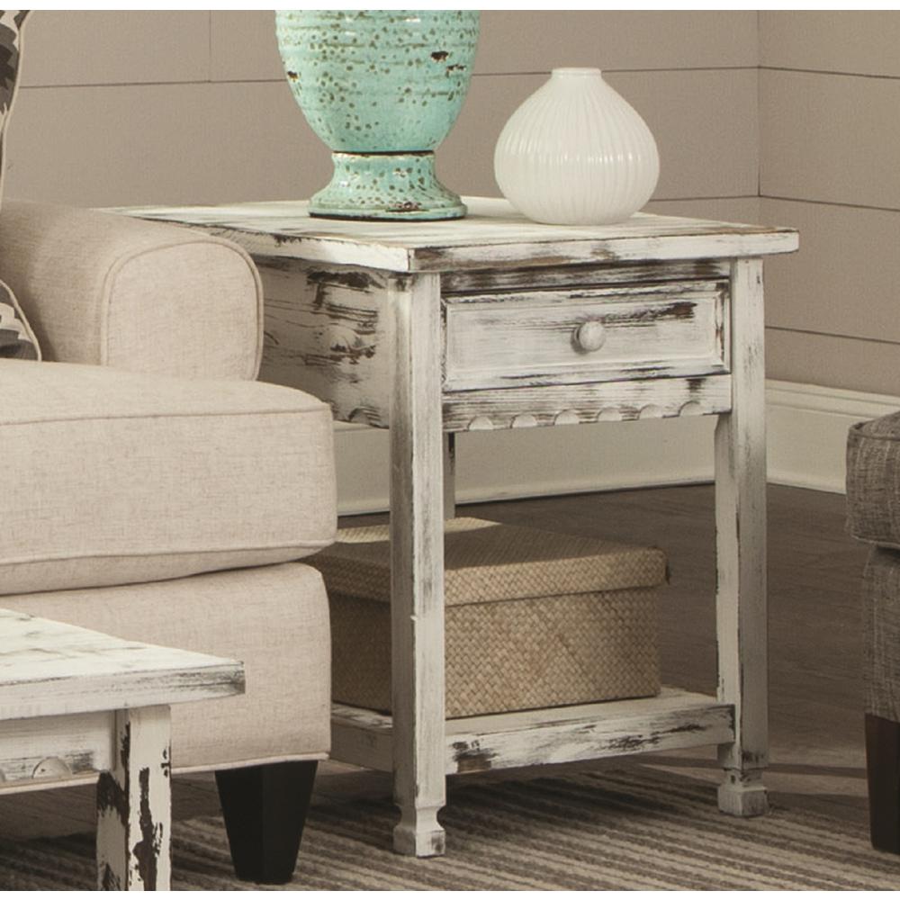 Country Cottage End Table, Rustic White Antique Finish. Picture 2