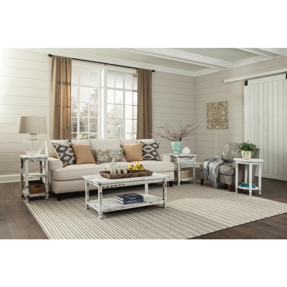Country Cottage End Table, Rustic White Antique Finish. Picture 6