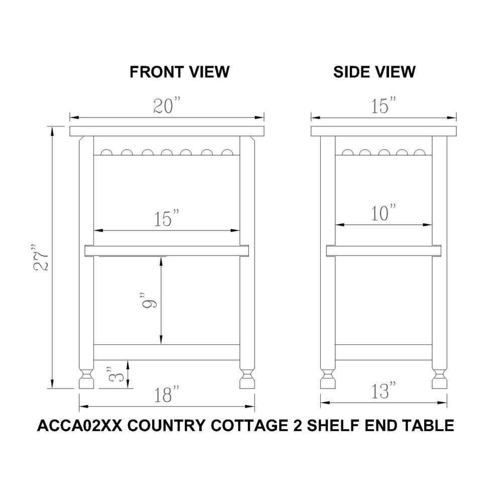 Country Cottage 2 Shelf End Table, White Antique Finish. Picture 3