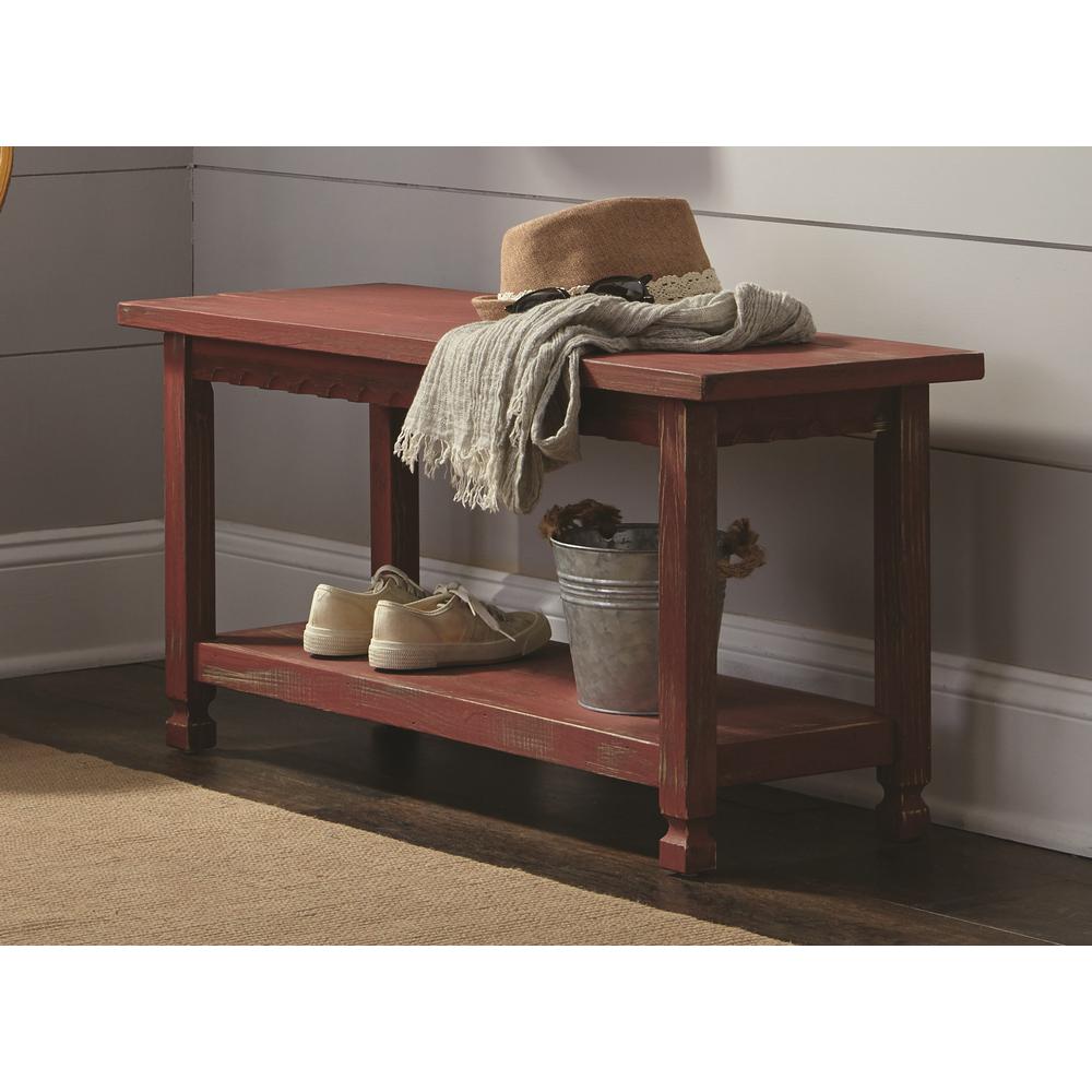 Country Cottage Bench, Red Antique Finish. Picture 2