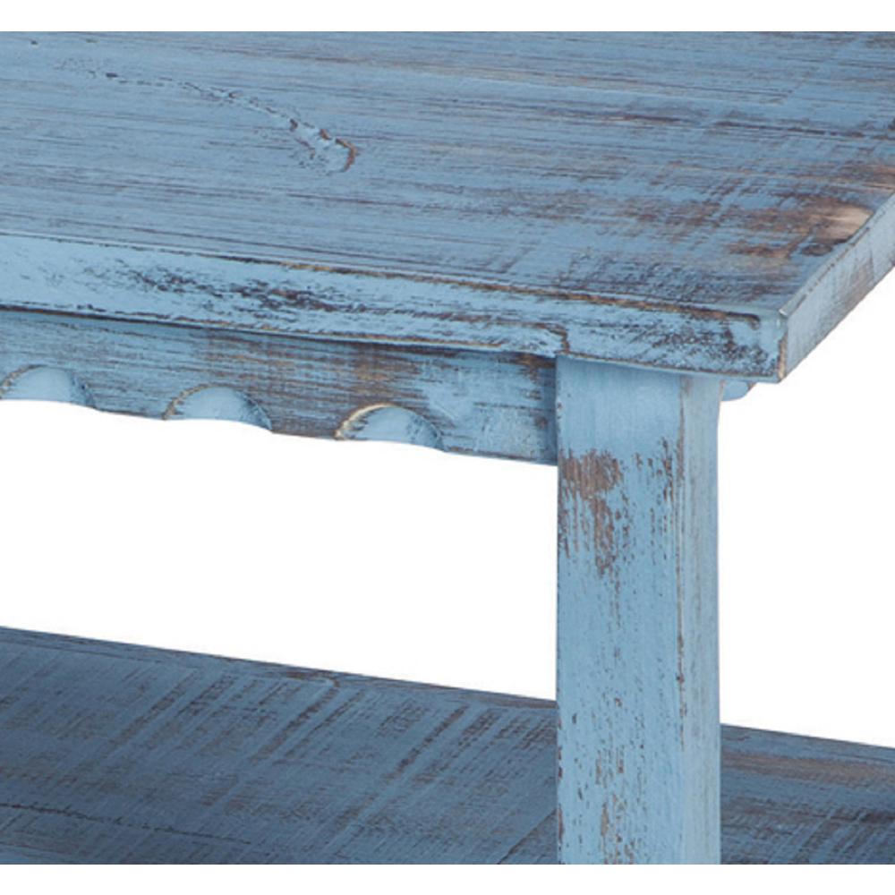 Country Cottage 42"L Coffee Table, Blue Antique Finish. Picture 3