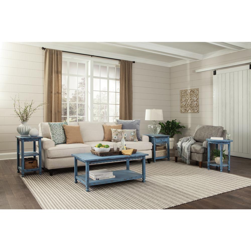 Country Cottage 42"L Coffee Table, Blue Antique Finish. Picture 6