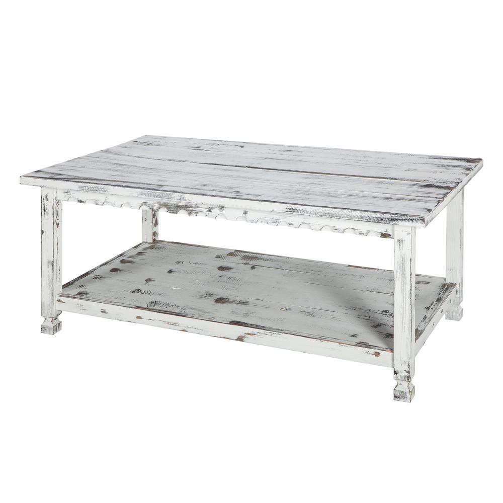 Country Cottage 42"L Coffee Table, White Antique Finish. Picture 1