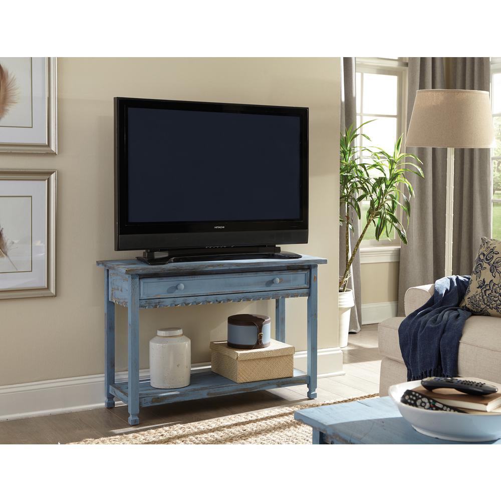 Country Cottage Media/Console Table, Blue Antique Finish. Picture 6