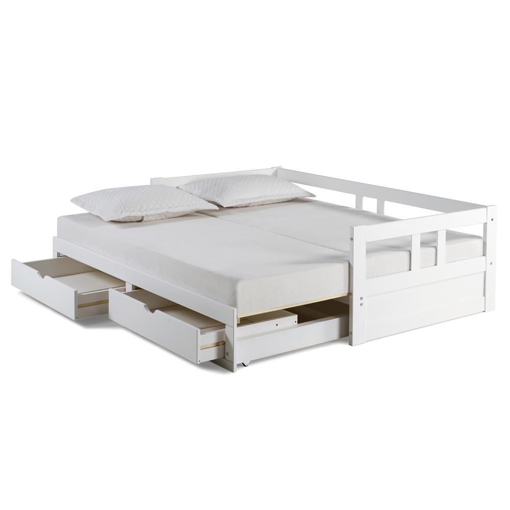 Melody Twin to King Extendable Day Bed with Storage, White. Picture 4