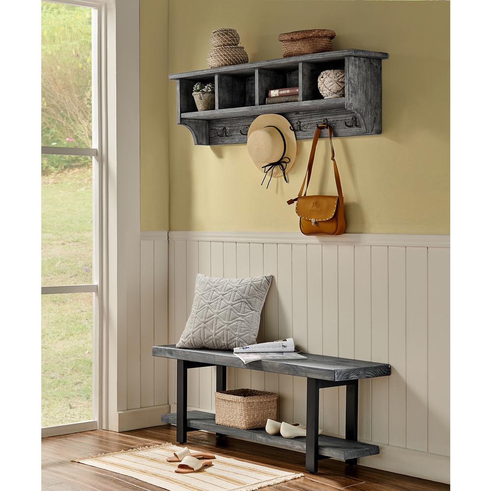 Pomona Metal and Reclaimed Wood Bench, Slate Gray. Picture 2