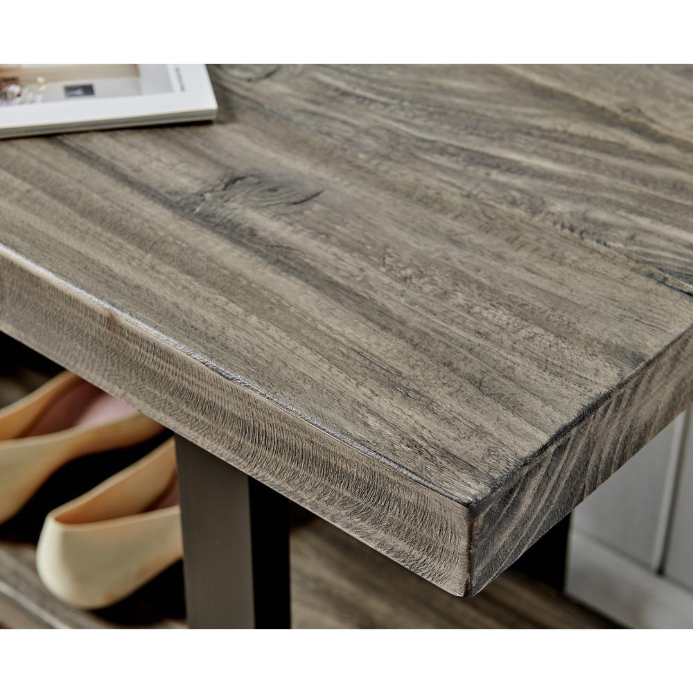 Pomona Metal and Reclaimed Wood Bench, Slate Gray. Picture 6