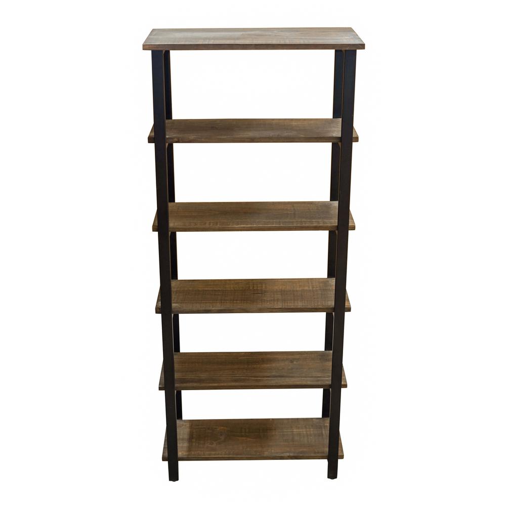 Pomona 70"H 5-Shelf Metal and Solid Wood Bookcase. Picture 1