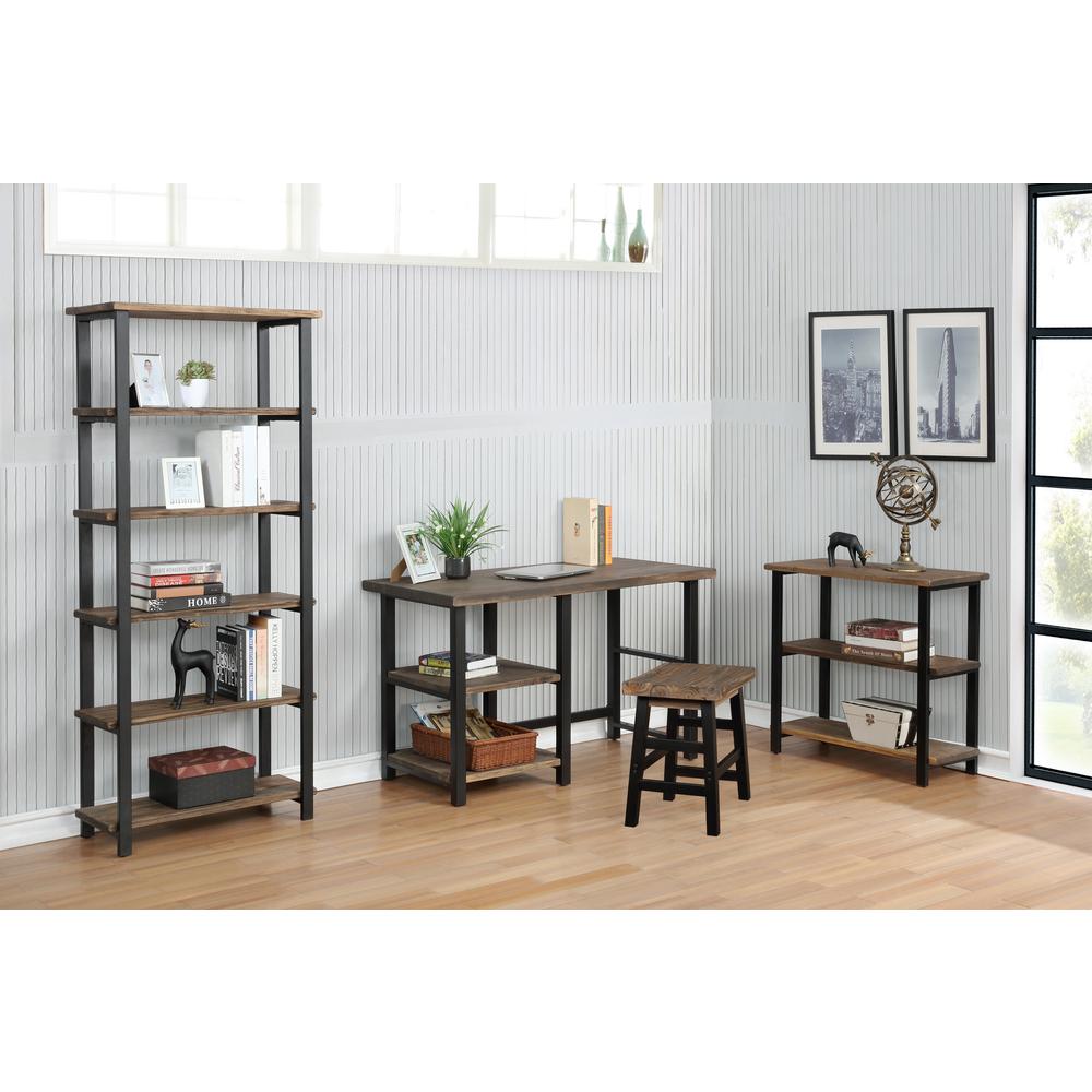 Pomona 70"H 5-Shelf Metal and Solid Wood Bookcase. Picture 7