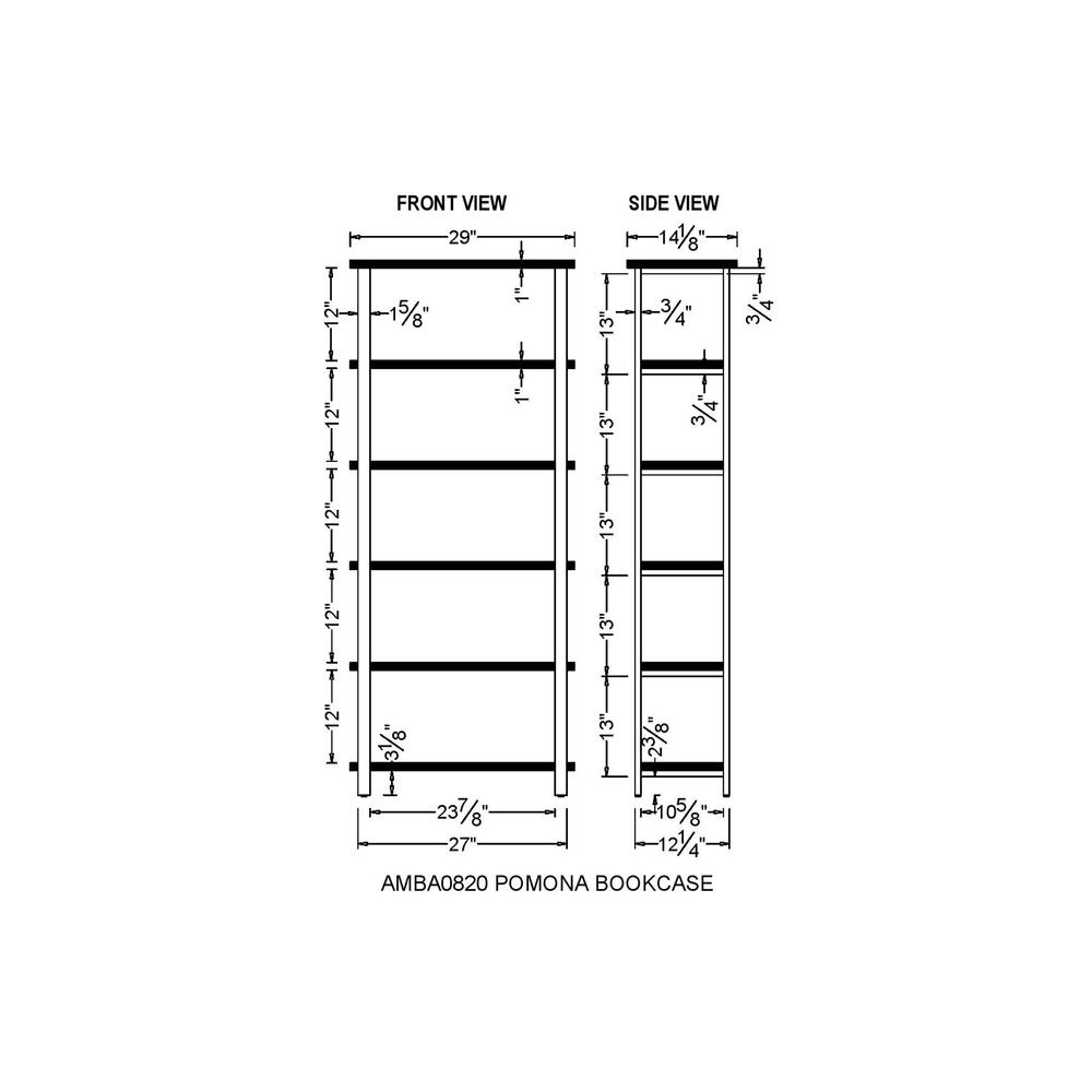 Pomona 70"H 5-Shelf Metal and Solid Wood Bookcase. Picture 17