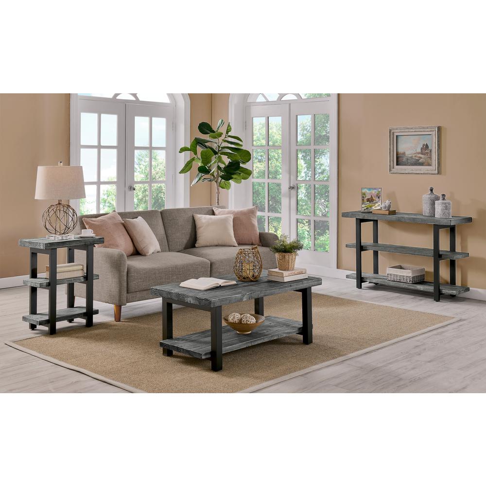 Pomona 42" Metal and Reclaimed Wood Coffee Table, Slate Gray. Picture 10