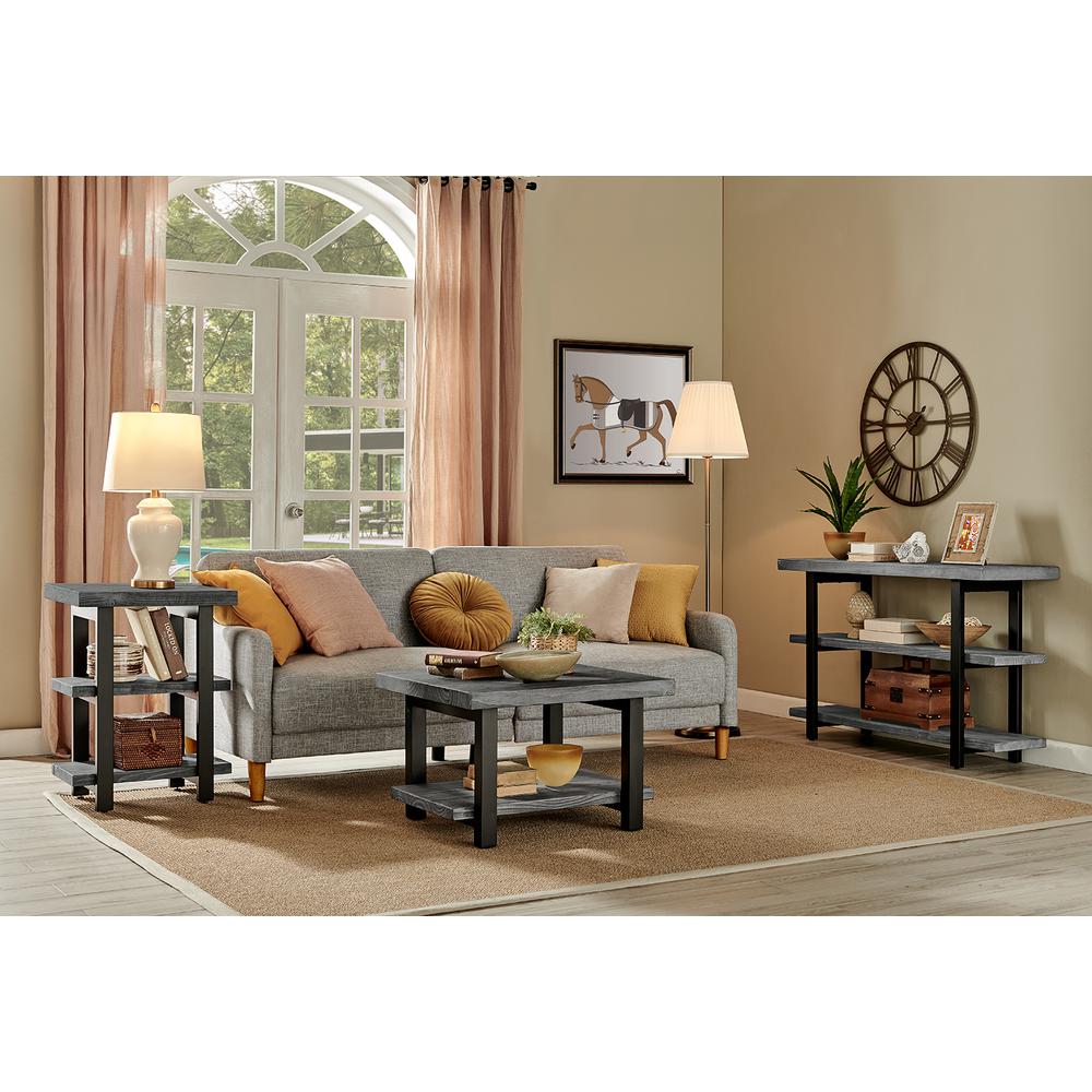 Pomona 27" Metal and Reclaimed Wood Square Coffee Table, Slate Gray. Picture 2