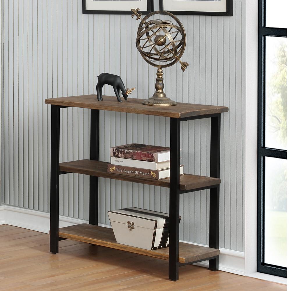 Pomona 31"H 2-Shelf Metal and Solid Wood Under-Window Bookcase. Picture 3