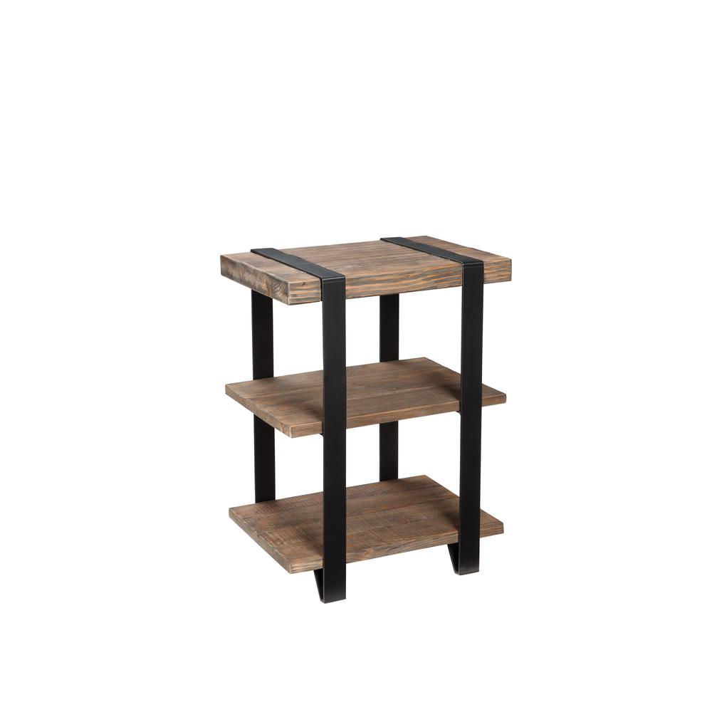 Modesto 2-Shelf Metal Strap and Reclaimed Wood End Table. Picture 1